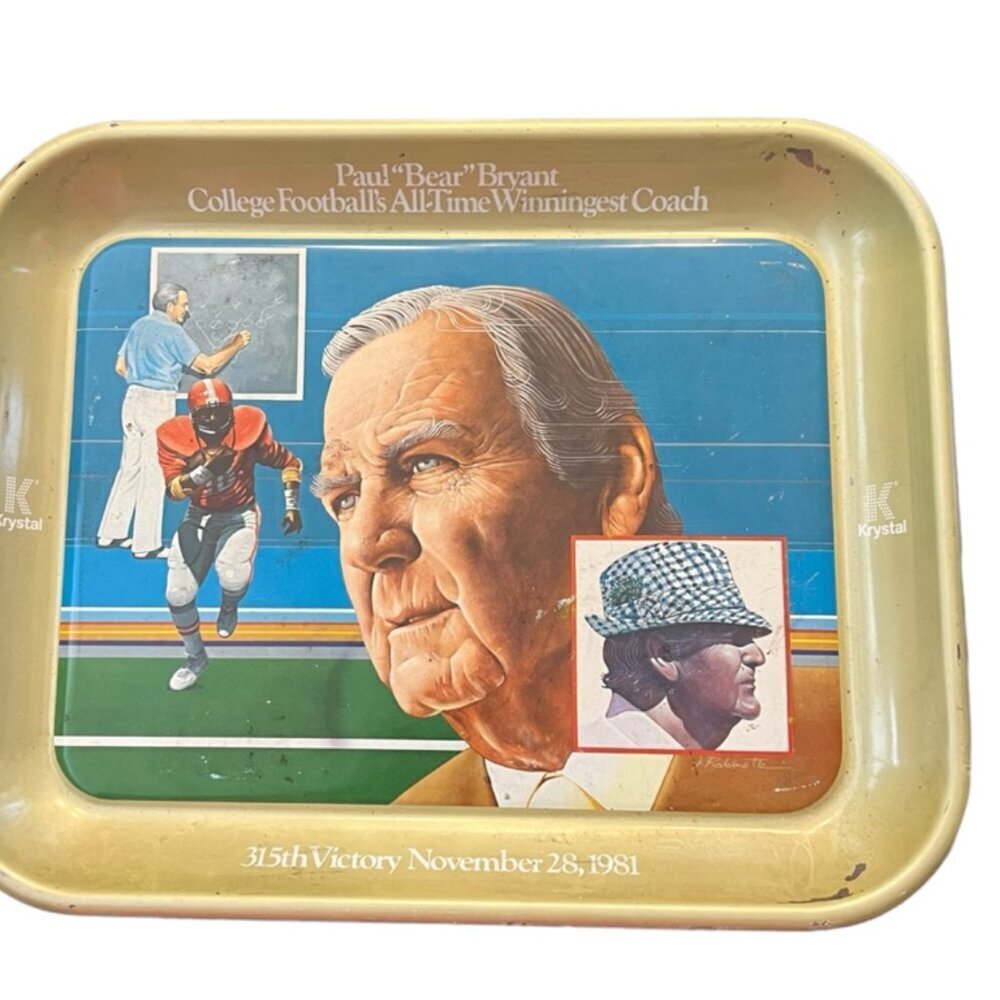 Alabama Bear Bryant Metal Tray 1981 Vintage Winningest Coach In History​​​